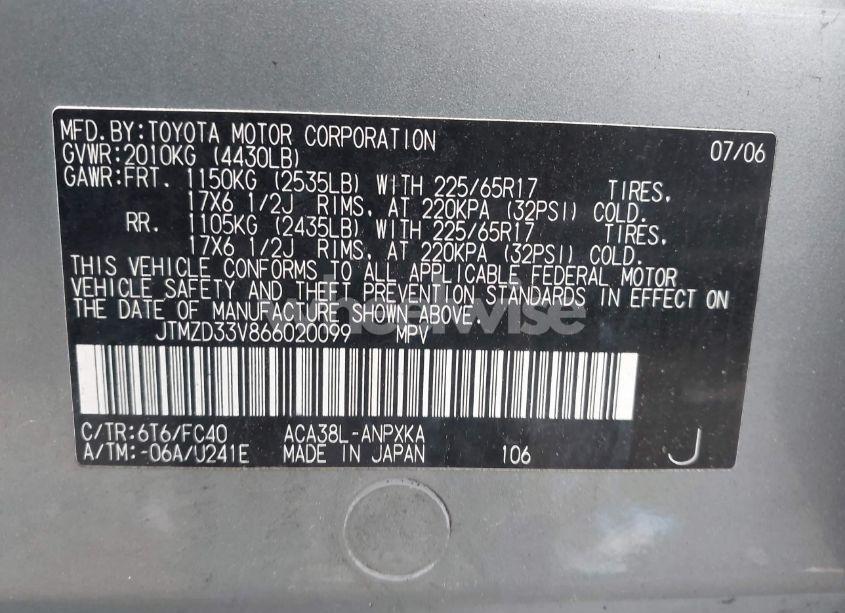 Photo 9 of 2006 Toyota Rav4 (VIN JTMZD33V866020099)