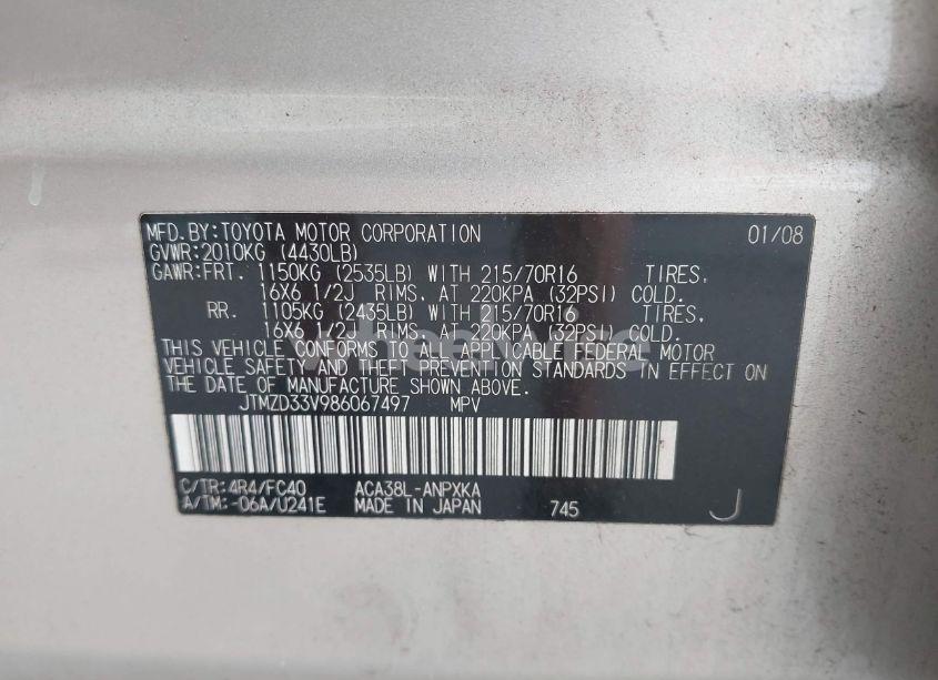 Photo 9 of 2008 Toyota Rav4 N/A (VIN JTMZD33V986067497)