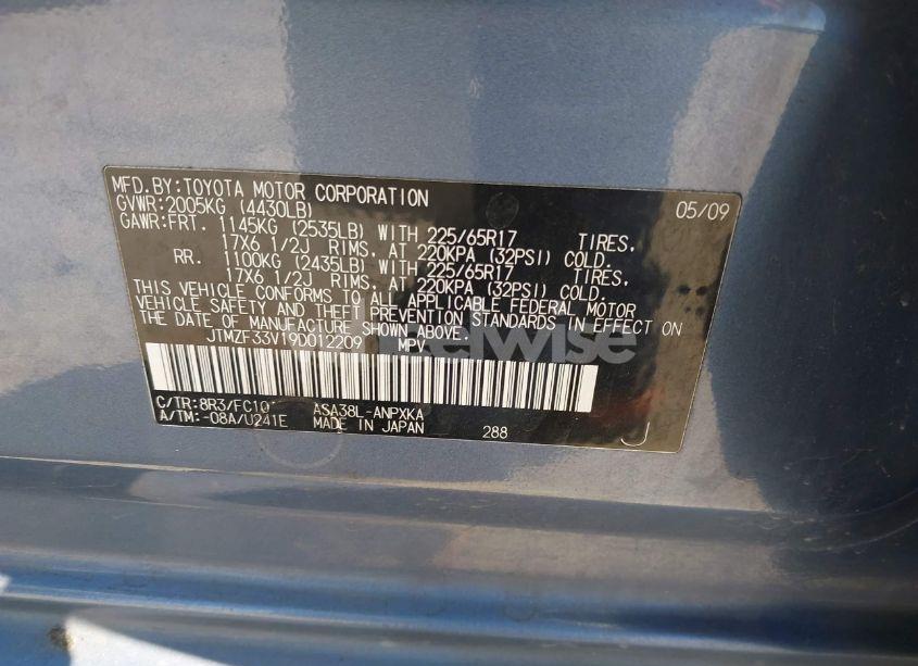 Photo 9 of 2009 Toyota Rav4 (VIN JTMZF33V19D012209)