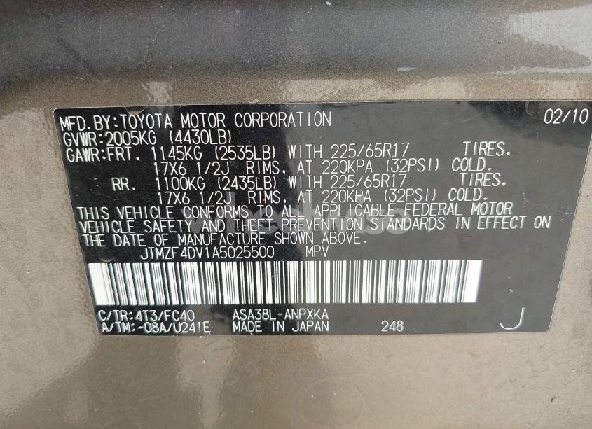 Photo 9 of 2010 Toyota Rav4 (VIN JTMZF4DV1A5025500)