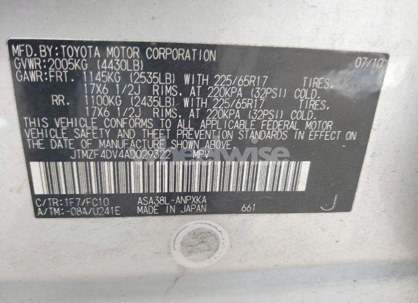 Photo 9 of 2010 Toyota Rav4 (VIN JTMZF4DV4AD029322)