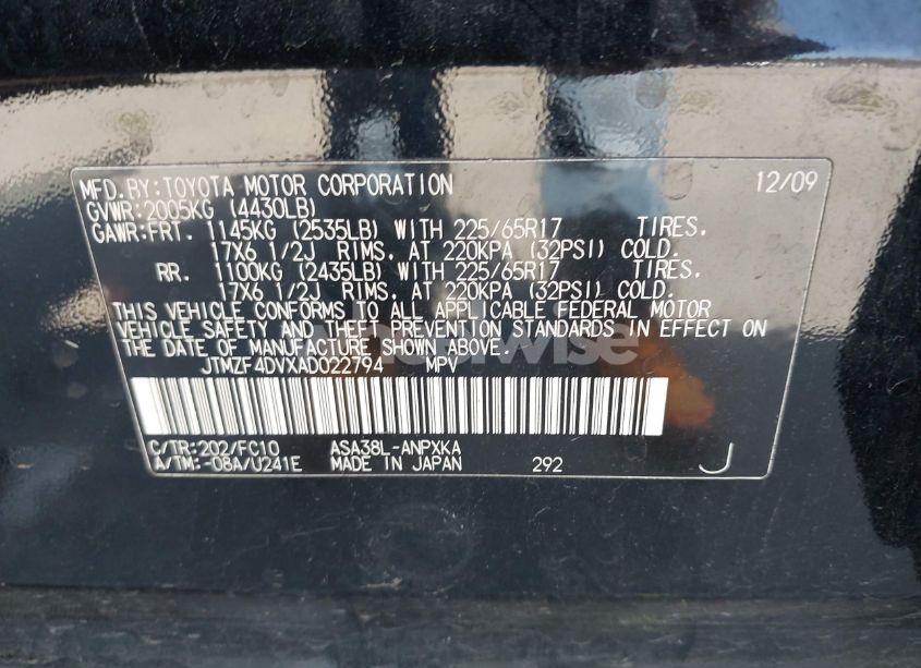 Photo 9 of 2010 Toyota Rav4 (VIN JTMZF4DVXAD022794)