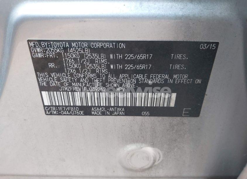 Photo 9 of 2015 Toyota Rav4 LE (VIN JTMZFREV1FJ039262)