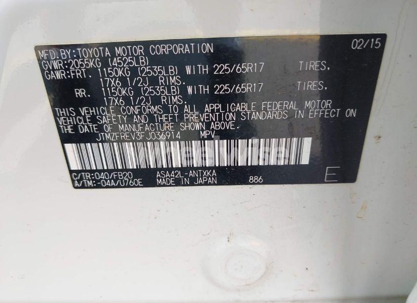 Photo 9 of 2015 Toyota Rav4 LE (VIN JTMZFREV3FJ036914)