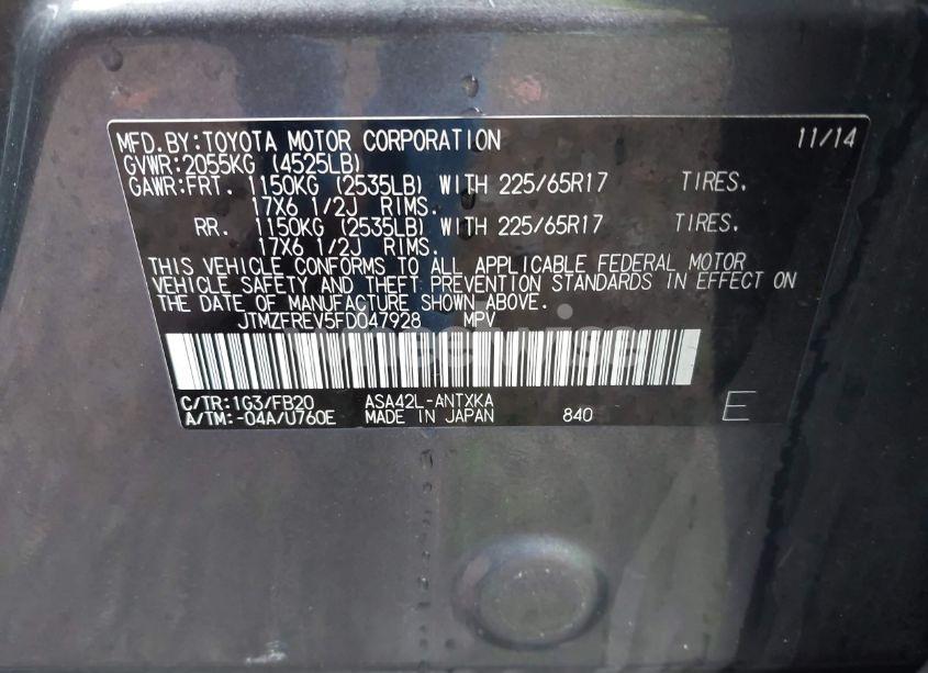 Photo 9 of 2015 Toyota Rav4 LE (VIN JTMZFREV5FD047928)