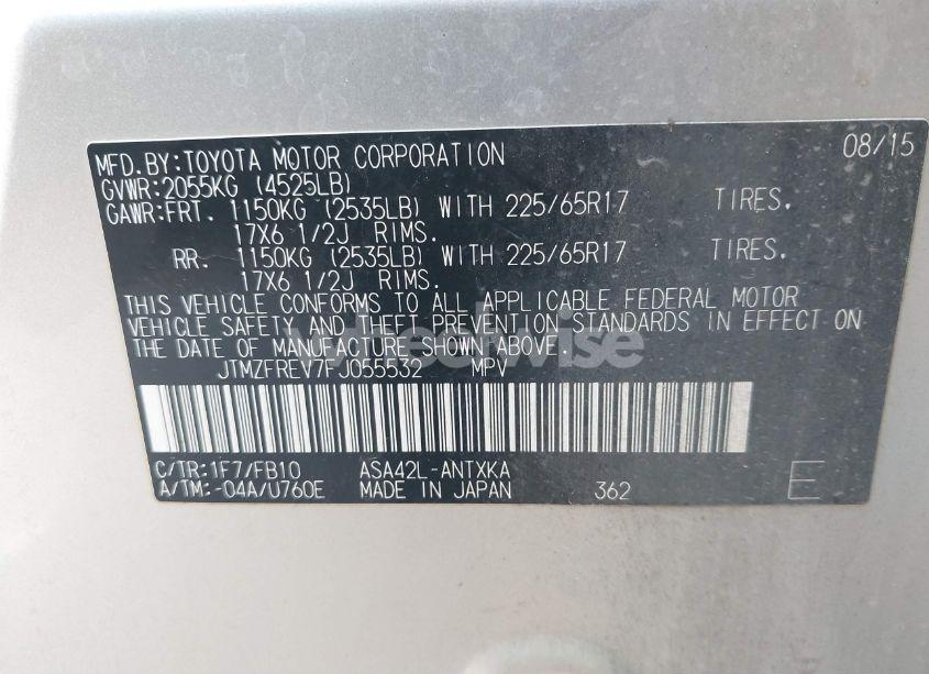 Photo 9 of 2015 Toyota Rav4 LE (VIN JTMZFREV7FJ055532)