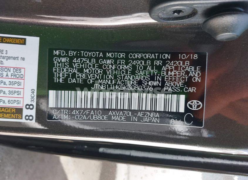 Photo 9 of 2019 Toyota Camry LE (VIN JTNB11HK5K3080376)