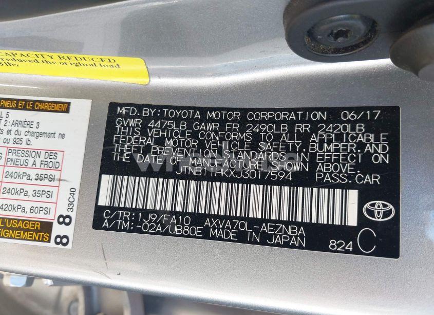 Photo 9 of 2018 Toyota Camry LE (VIN JTNB11HKXJ3017594)