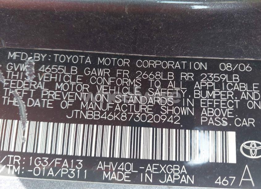 Photo 9 of 2007 Toyota Camry HYBRID (VIN JTNBB46K873020942)