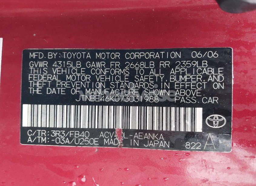 Photo 9 of 2007 Toyota Camry LE (VIN JTNBE46K073031988)