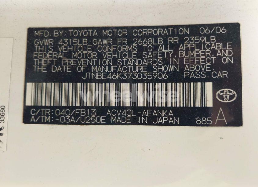 Photo 9 of 2007 Toyota Camry CE (VIN JTNBE46K373035906)