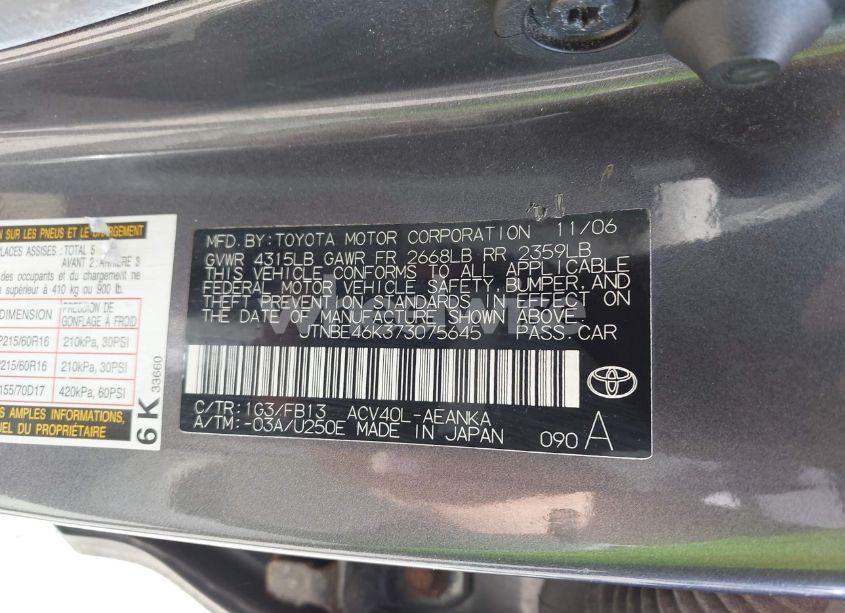 Photo 9 of 2007 Toyota Camry LE (VIN JTNBE46K373075645)