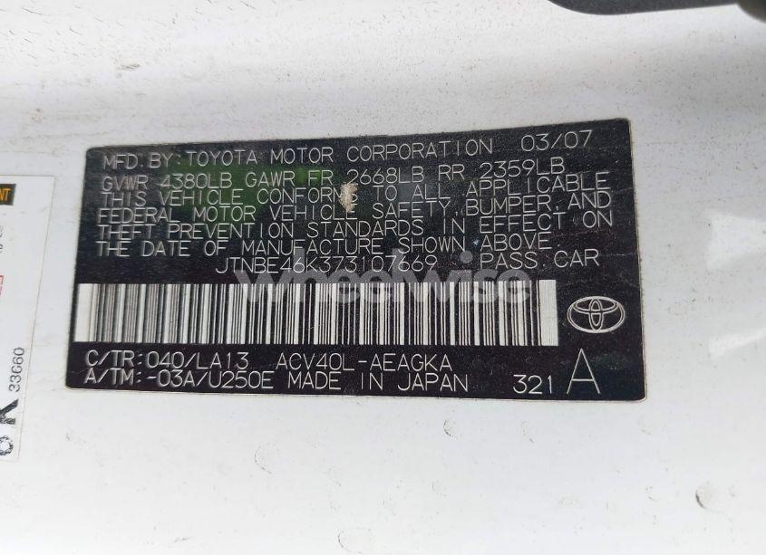 Photo 9 of 2007 Toyota Camry CE/LE/XLE/SE (VIN JTNBE46K373107669)