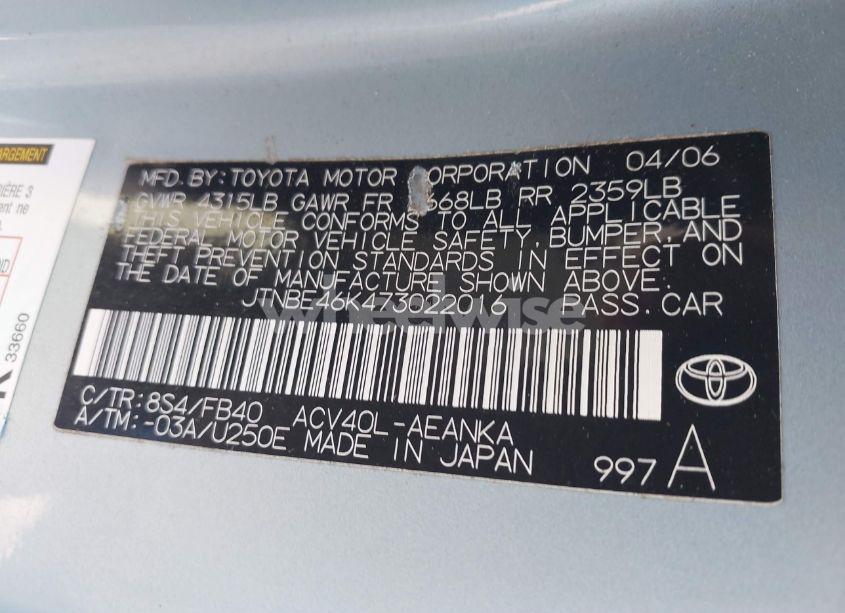 Photo 9 of 2007 Toyota Camry CE/LE/SE/XLE (VIN JTNBE46K473022016)