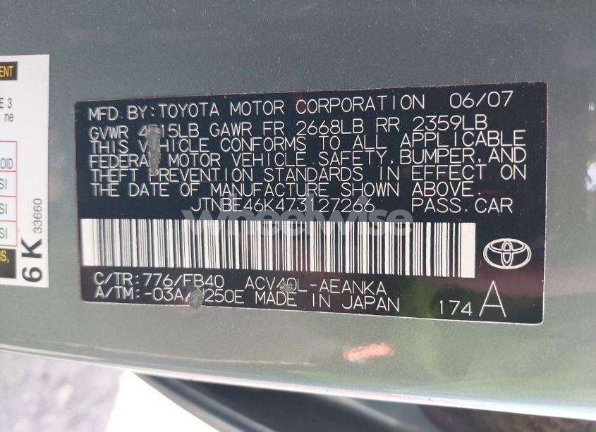 Photo 9 of 2007 Toyota Camry LE (VIN JTNBE46K473127266)
