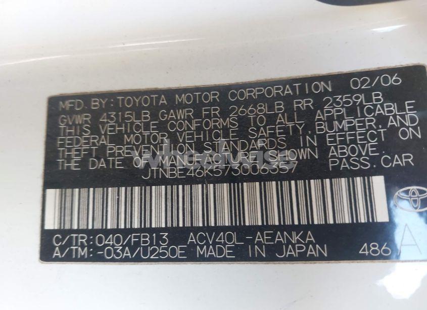 Photo 9 of 2007 Toyota Camry LE (VIN JTNBE46K573006357)