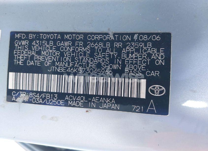 Photo 9 of 2007 Toyota Camry LE (VIN JTNBE46K573045966)