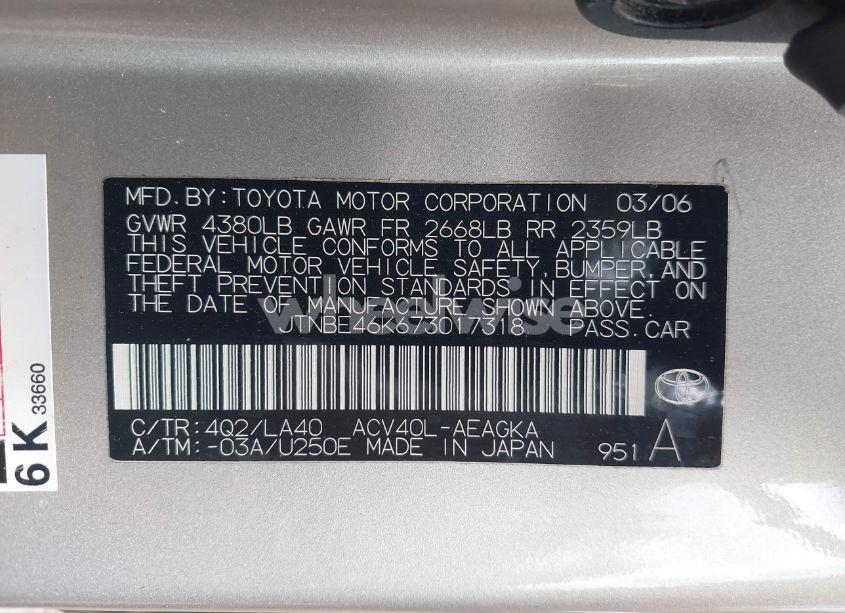 Photo 9 of 2007 Toyota Camry XLE (VIN JTNBE46K673017318)