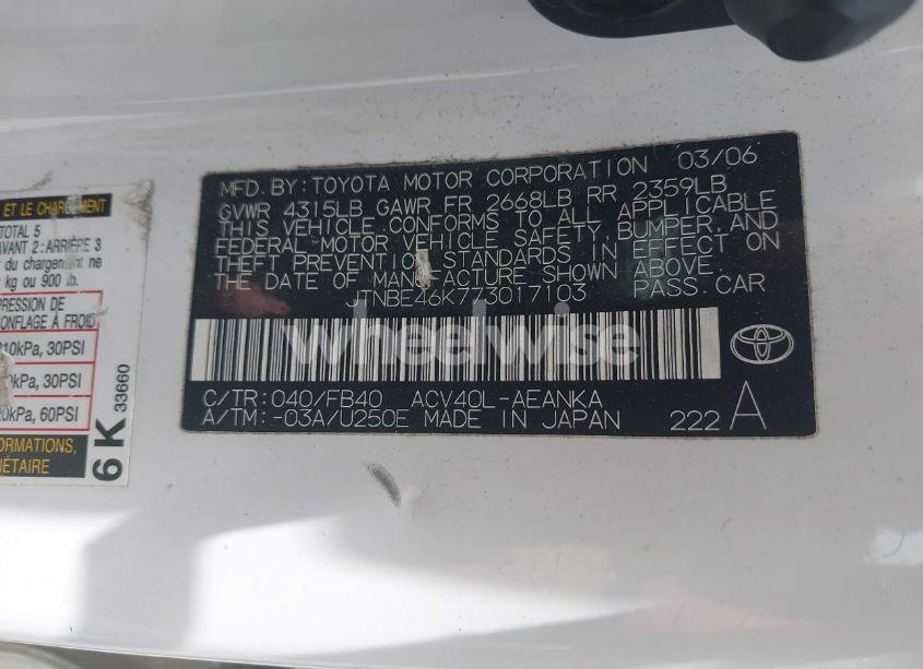 Photo 9 of 2007 Toyota Camry LE (VIN JTNBE46K773017103)