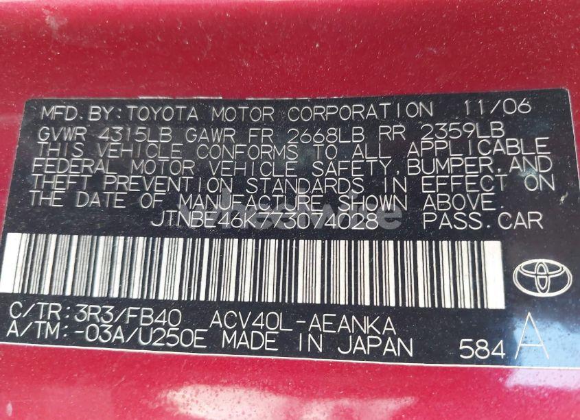 Photo 9 of 2007 Toyota Camry CE/LE/SE/XLE (VIN JTNBE46K773074028)
