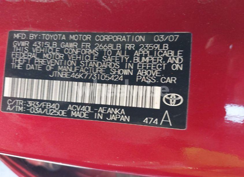 Photo 9 of 2007 Toyota Camry LE (VIN JTNBE46K773105424)