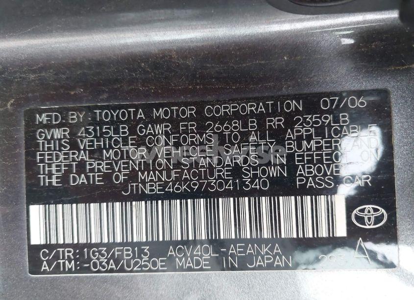 Photo 9 of 2007 Toyota Camry CE/LE/SE/XLE (VIN JTNBE46K973041340)
