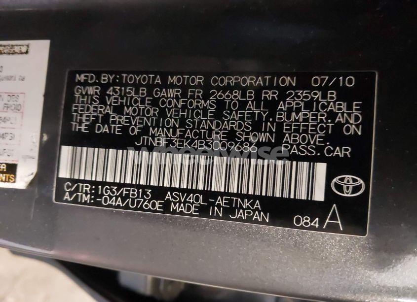 Photo 9 of 2011 Toyota Camry LE (VIN JTNBF3EK4B3009686)