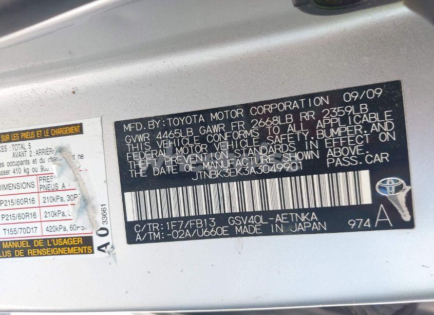 Photo 9 of 2010 Toyota Camry LE V6 (VIN JTNBK3EK3A3049901)