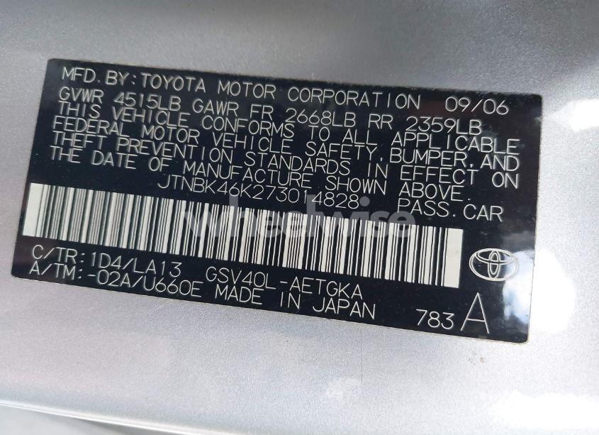 Photo 9 of 2007 Toyota Camry XLE V6 (VIN JTNBK46K273014828)