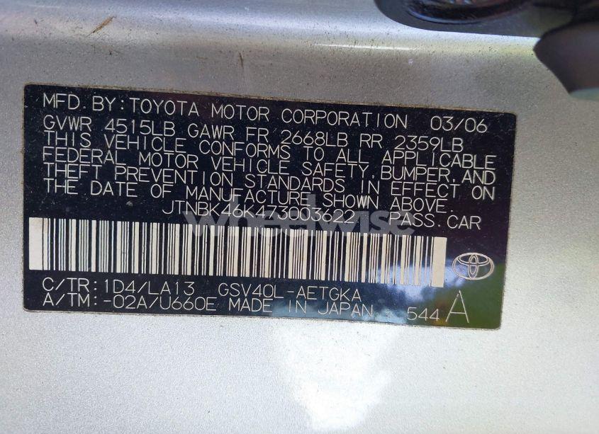 Photo 9 of 2007 Toyota Camry XLE V6 (VIN JTNBK46K473003622)
