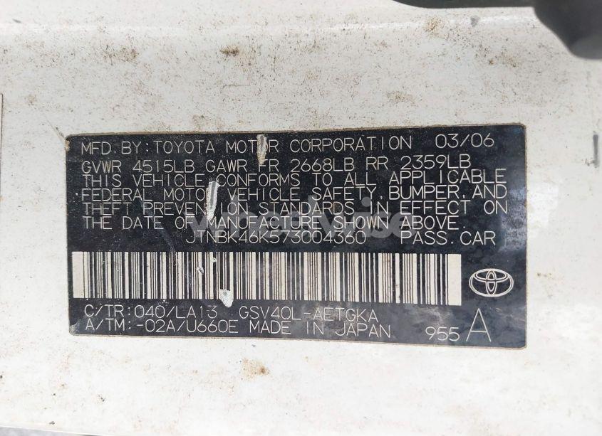 Photo 9 of 2007 Toyota Camry XLE V6 (VIN JTNBK46K573004360)