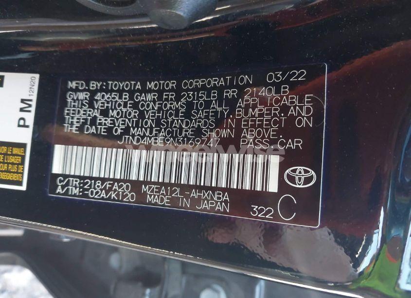 Photo 9 of 2022 Toyota Corolla SE NIGHTSHADE EDITION (VIN JTND4MBE9N3169747)