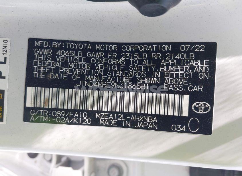 Photo 9 of 2022 Toyota Corolla SE (VIN JTND4MBE9N3186581)