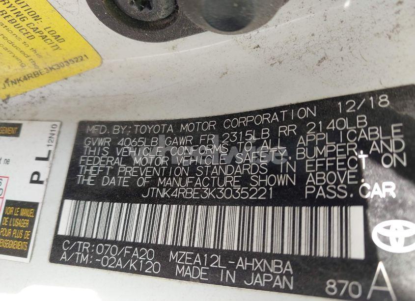 Photo 9 of 2019 Toyota Corolla SE (VIN JTNK4RBE3K3035221)