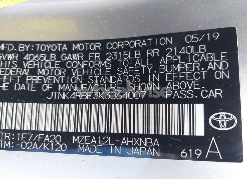 Photo 9 of 2019 Toyota Corolla SE (VIN JTNK4RBE3K3064007)