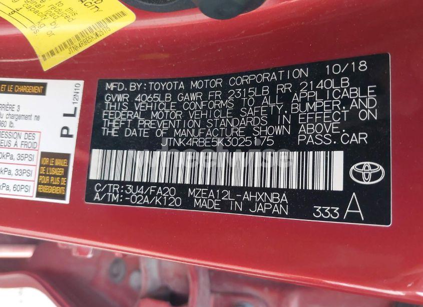 Photo 9 of 2019 Toyota Corolla SE (VIN JTNK4RBE5K3025175)