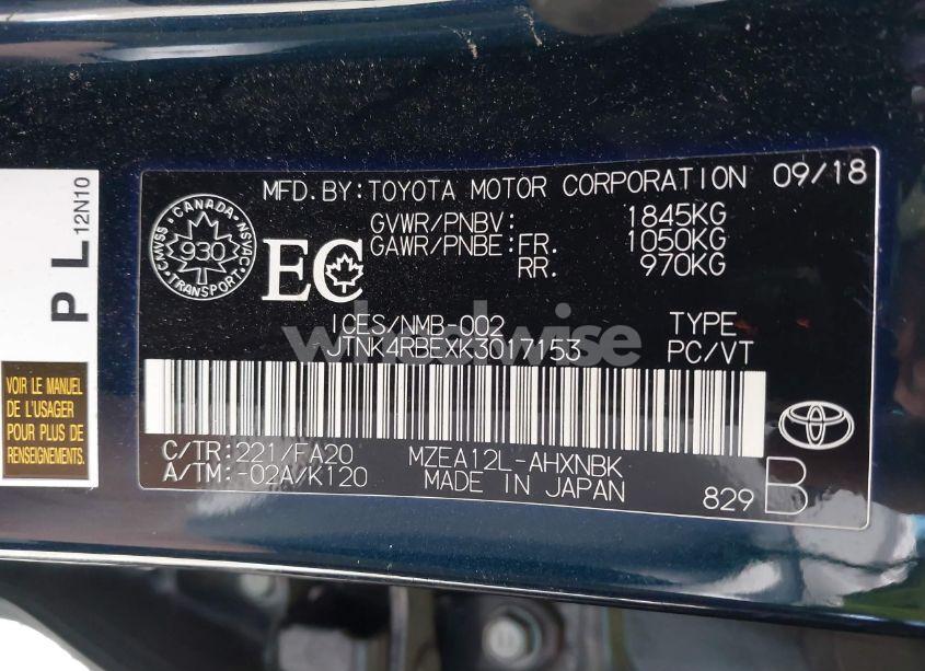 Photo 9 of 2019 Toyota Corolla SE (VIN JTNK4RBEXK3017153)