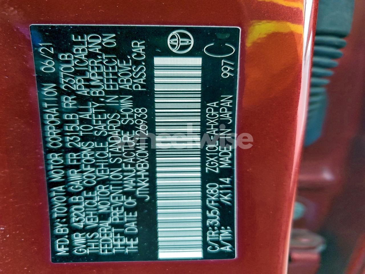 Photo 12 of 2021 TOYOTA C-HR XLE (VIN JTNKHMBX0M1126938)