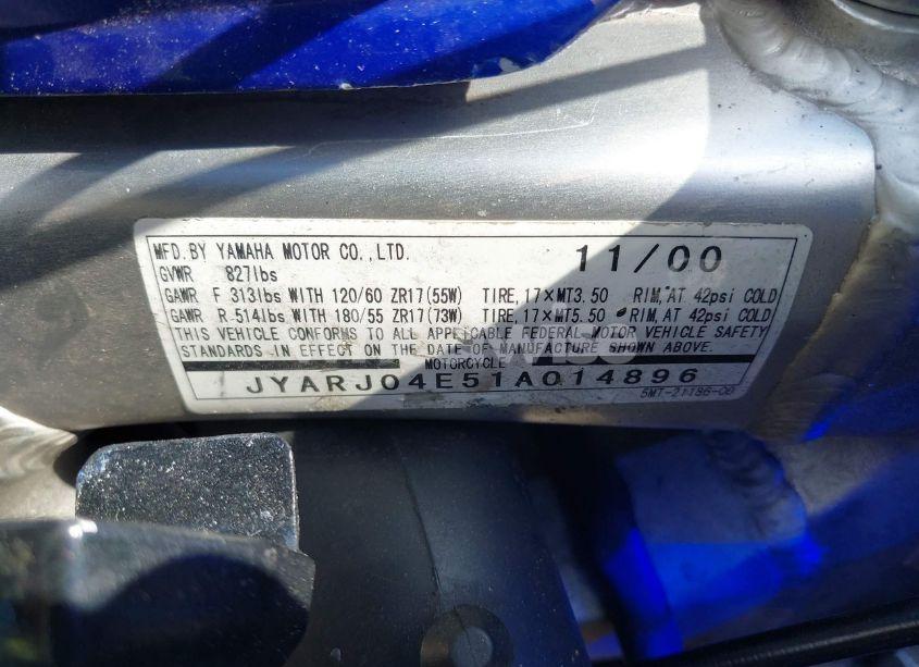 Photo 10 of 2001 Yamaha Yzfr6 L (VIN JYARJ04E51A014896)