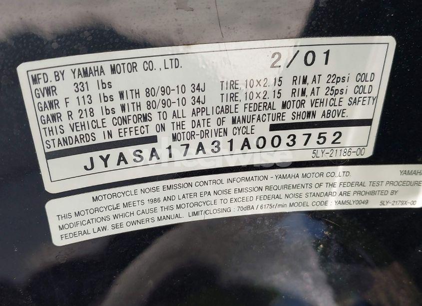 Photo 10 of 2001 Yamaha Yj50 (VIN JYASA17A31A003752)