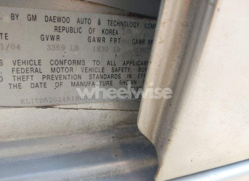 Photo 9 of 2004 Chevrolet Aveo (VIN KL1TD52624B186058)