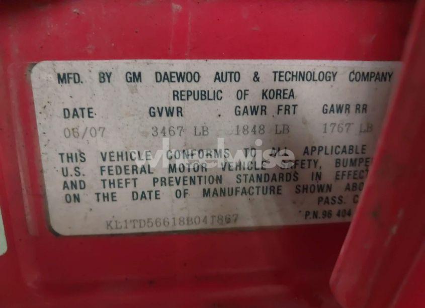 Photo 9 of 2008 Chevrolet Aveo LS (VIN KL1TD56618B041867)