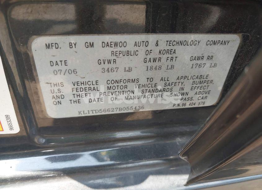 Photo 9 of 2007 Chevrolet Aveo LS (VIN KL1TD56627B055436)