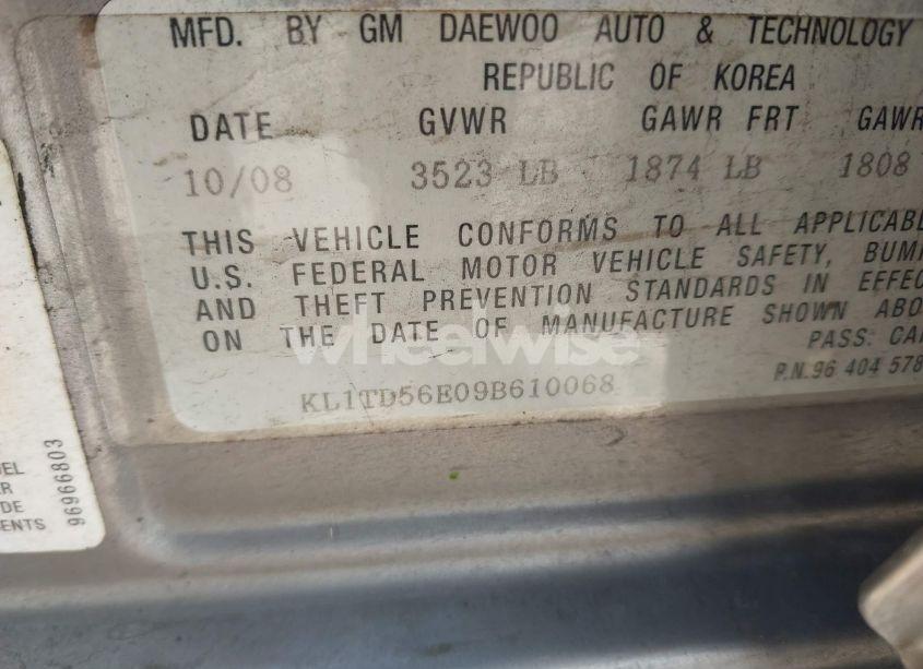 Photo 9 of 2009 Chevrolet Aveo LT (VIN KL1TD56E09B610068)