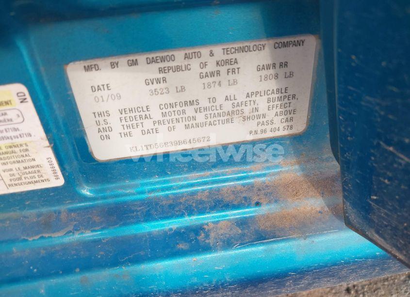 Photo 9 of 2009 Chevrolet Aveo LT (VIN KL1TD56E39B645672)