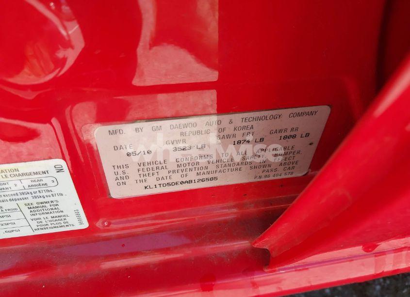 Photo 9 of 2010 Chevrolet Aveo LT (VIN KL1TD5DE0AB126585)