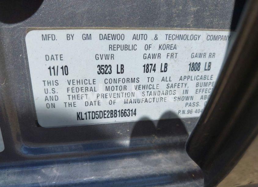 Photo 9 of 2011 Chevrolet Aveo 1LT (VIN KL1TD5DE2BB166314)