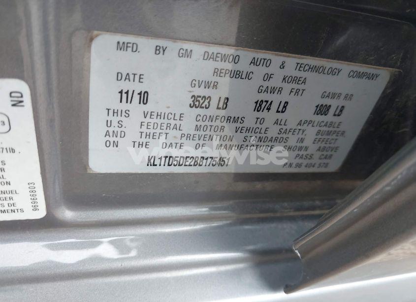 Photo 9 of 2011 Chevrolet Aveo 1LT (VIN KL1TD5DE2BB175451)