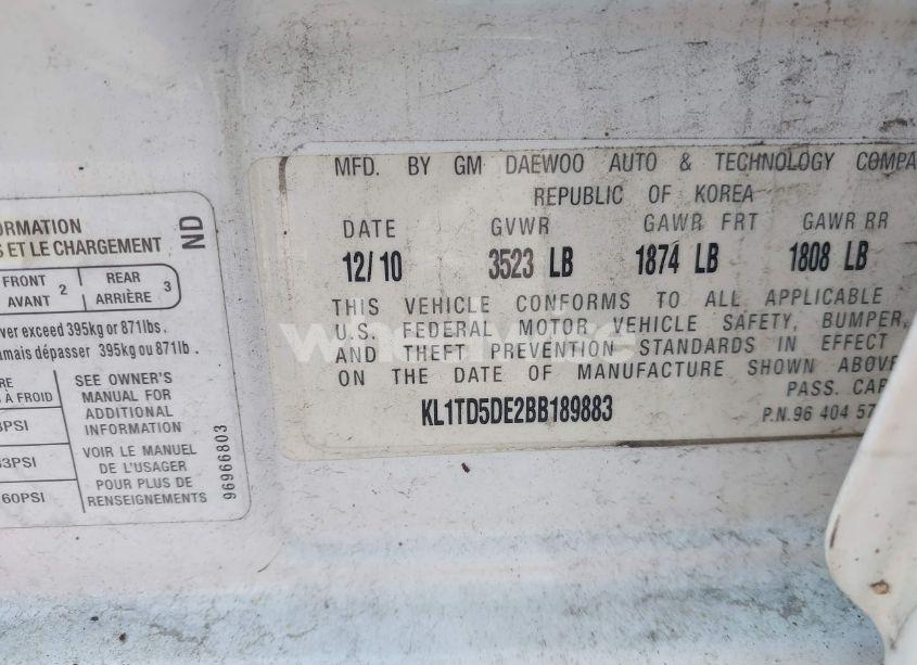 Photo 9 of 2011 Chevrolet Aveo 1LT (VIN KL1TD5DE2BB189883)