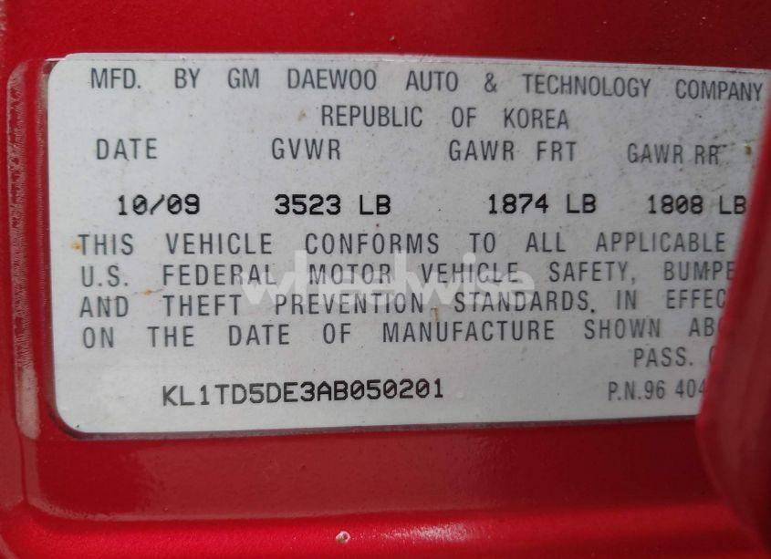 Photo 9 of 2010 Chevrolet Aveo LT (VIN KL1TD5DE3AB050201)